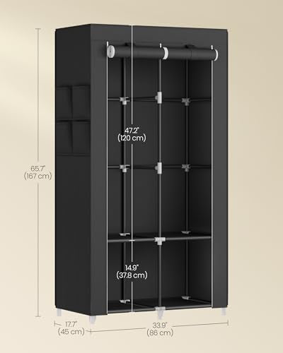 SONGMICS Portable Closet, Wardrobe Closet Organizer with Cover, 2 Hanging Rods and Shelves, 4 Side Pockets, 33.9 x 17.7 x 65.7 Inches, Large Capacity for Bedroom, Living Room, Ink Black URYG091B01 - color: Ink Black, size: 2 Tiers（33.9''L）