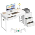 ODK Computer Desk with 5 Drawers, 53 Inch Office Desk for Kids Study, White Vanity Desk for Girls Dressing Room, Small Computer Table for Bedroom, White - color: White