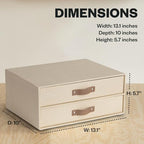 Bigso Birger 2 Drawers - Desktop Drawers for A4 and Letter Size Papers and Documents - Tabletop Drawers with Leather Handles - 13.1 in x 10 in x 5.7 in - Cream - color: Cream