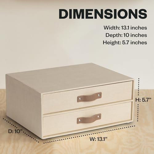 Bigso Birger 2 Drawers - Desktop Drawers for A4 and Letter Size Papers and Documents - Tabletop Drawers with Leather Handles - 13.1 in x 10 in x 5.7 in - Cream - color: Cream