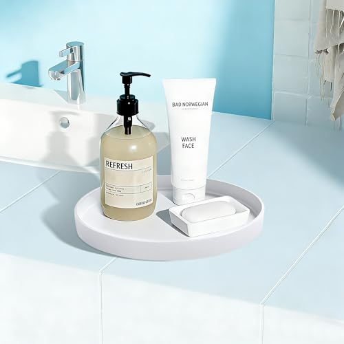 2 Pack 9" Bathroom and Vanity Tray, ABS Bathroom Counter Organizer, Coffee Table Decor for Perfume, Candles, Keys &More. Kitchen Countertop Organizer, Decorative Tray Soap Holder, White - color: White, size: 9" - 2Pcs