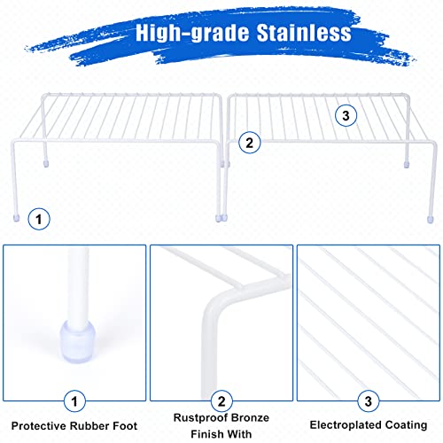 SIBAO Kitchen Cabinet Storage Shelf Rack/Plastic Feet - (13.1 x 10.2 Inch) - Steel Metal - Rust Resistant Finish - Cups, Dishes, Cabinet & Pantry Organization (2, White) - color: White