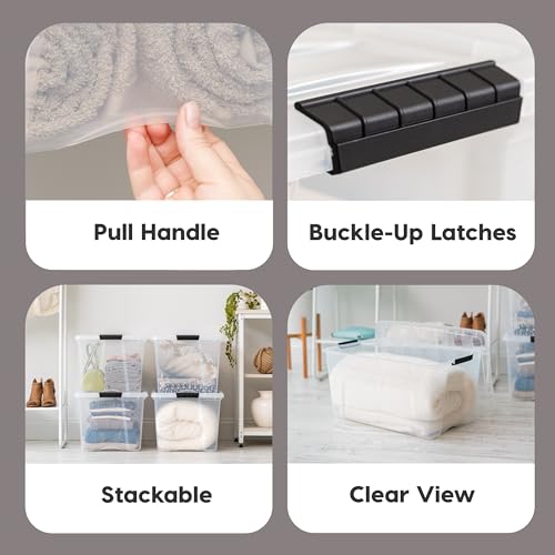 IRIS USA 72 Qt Stackable Plastic Storage Bins with Lids, 6 Pack - BPA-Free, Made in USA - See-Through Organizing Solution, Latches, Durable Nestable Containers, Secure Pull Handle - Clear - color: Clear, size: 72 Qt, style: 6 Pack
