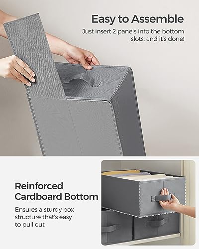 SONGMICS Set of 4 Large Size Wardrobe Clothes Organizers, 6-Compartment Foldable Drawer Organizers with Handles, 16.5 x 11.8 x 6.7 Inches, for Pants, Sweaters, Jeans, Dove Gray URUS009G04 - color: Dove Gray, size: 4 Pack