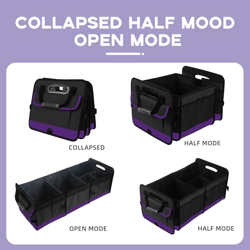 Trunk Organizer for Car, Sturdy Storage Organization with Non-Slip Bottom Strips, 95L Large Capacity Cargo Organizer for Suv, Truck, Sedan, Waterproof Portable Car Organizers for Women Men(Purple) - color: Purple