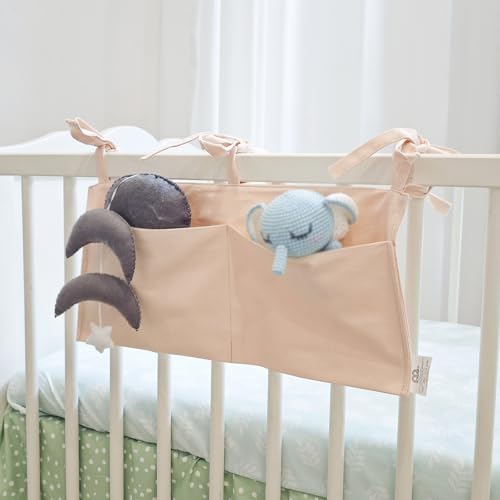 Baby Bedside Bag - 2 Pockets Crib Organizer Hanging for Crib,5 Colors Selection -Baby Toys Storage High-Capacity Baby Hanging Organizer (Apricot color) - color: Apricot color