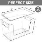 2 Pack Large Stackable Storage Bins, Plastic Container Organizer with Open Front, Pantry Organizers and Storage for Potato, Onion, Fruit and Vegetable, Clear Kitchen Laundry Organizer with Lid
