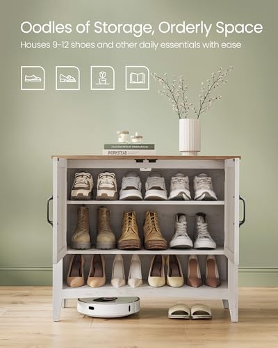 VASAGLE LIRY Collection - Shoe Cabinet, 3-Tier Storage Organizer, Shoe Shelf, Farmhouse Freestanding Cabinet, Height-Adjustable Shelf, 13.8 x 31.5 x 27.6 Inches, Rustic White ULBC038W01 - color: Rustic White, size: 13.8"D x 31.5"W x 27.6"H, style: 3-Tier