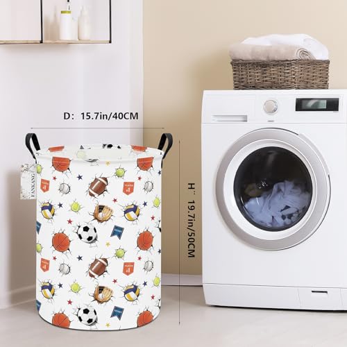 FANKANG Storage Basket, Nursery Hamper Canvas Laundry Basket Foldable with Waterproof PE Coating Large Storage Baskets for Kids Boys and Girls, Office, Bedroom, Clothes,Toys(3D Sports Balls) - color: 3D Sports Balls