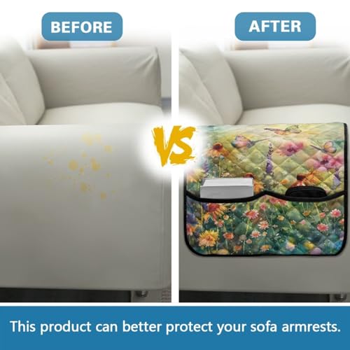 Butterfly Daisy Print Armrest Covers for Sofa Couch with 2 Side Pockets Stain Resistant Recliner Arm Protector for Dogs Cats Pet Comfortable Furniture Protector - color: Butterfly Daisy