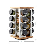 Kamenstein 16 Jar Warner Revolving Countertop Spice Rack Organizer with Lift & Pour Caps and Spices Included, FREE Spice Refills for 5 years, Stainless Steel & Bamboo with Black Caps - size: 16-Jar, style: 16-Jar Bamboo Revolving