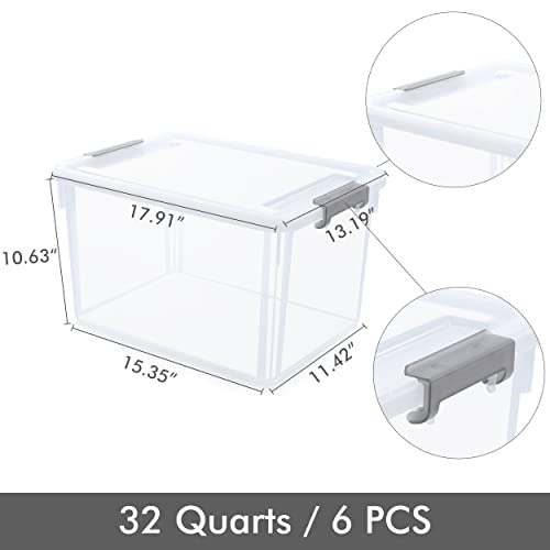 Citylife 6 Packs 32 QT Plastic Storage Bins with Lids Large Stackable Storage Containers for Organizing Clear Storage Box for Garage, Closet, Kitchen - size: 32 Qt - 6 Packs