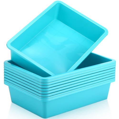Hoteam 10 Pcs Flat Storage Organizer Tray Bin Paper Tray for Classroom Plastic Stackable File Organizer for School Office Teacher Book Organization(Teal,13.78 x 9.84 x 3.15 Inch) - color: Teal, size: 13.78 x 9.84 x 3.15 Inch
