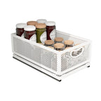 Sliding Cabinet Basket Organizer Drawer Self Adhesive Slide out Pantry Shelves Heavy Duty Carbon Steel Slide Cabinet Storage Basket with Handle for Bathroom Kitchen Home - size: Extended Medium