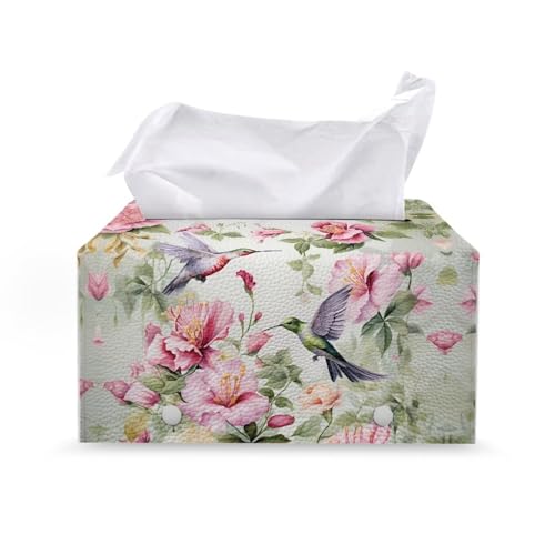 Hummingbird Rectangle Tissue Box Cover Modern PU Leather Rectangular Tissue Box Waterproof Tissue Cover Decorative Holder Organizer for Bathroom Vanity Countertop - color: Hummingbird