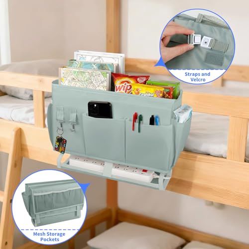 Bedside Caddy for Dorm Bed Bedside Organizer, Bedside Storage with 10 Pockets and Power Strip Holder, Multifunctional Bedside Pocket for Home, College, Dorm, Bunk/Hospital/Crib Bed (Grey) - color: Grey