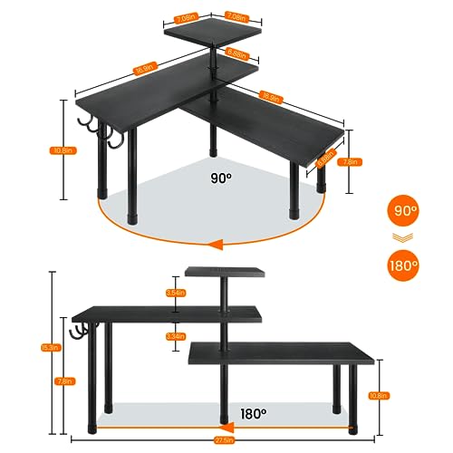 Homode Bathroom Counter Organizer Corner Shelf, Kitchen Countertop Organizer, 3 Tier Wood Counter Shelf Stand for Over The Sink, Coffee Station, Desktop, Black - color: Black, With Hooks