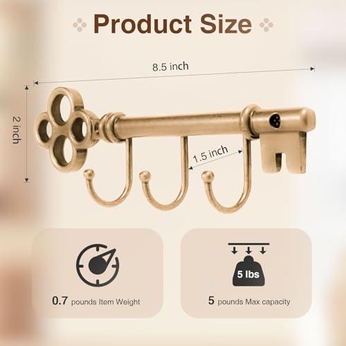 Classic Wall Mounted Key Holder Hook Rack, Vintage Key Rack for Entryway (Gold) - color: Gold