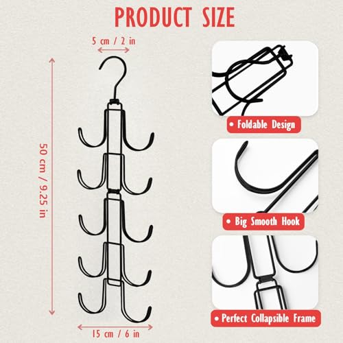 Purse Organizer for Closet, Upgraded Purse Hanger with 10 Big Hooks, 360 Degree Rotation for Better Organizer and Display, Collapsible Space Saving Hangers Rack for Handbag, Scarve, Tie, Black - color: Black, size: 1
