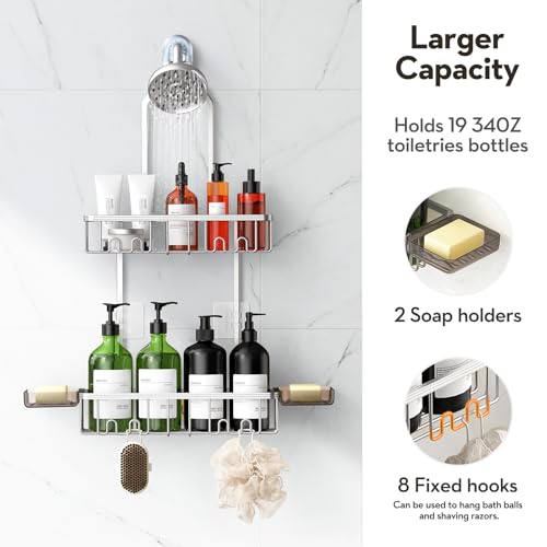 Shower Caddy Hanging, Shower Organizer Hanging, Aluminum Shower Racks for Inside Shower with Hooks for Razor, Never Rust Bathroom Organizers and Storage with Soap Holder, Bright Silver - color: Silver