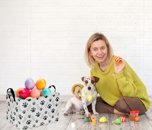 Rectangular Dog Basket,Dog Toy Bin,Dog Storage Basket Organizer.Waterproof PE Coating Puppy Storage Bin with Handles.Dog room decor,Dog Toys,Books,Kid's Gifts basket. (Dog Paw) - color: Dog Paw