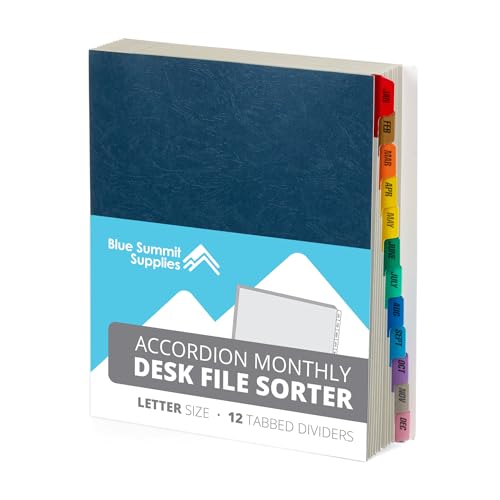 Blue Summit Expanding Monthly File Organizer, Letter Size 12 Month File Folder Organizer with Dividers, Paper Sorter for Desk and Documents - size: Letter