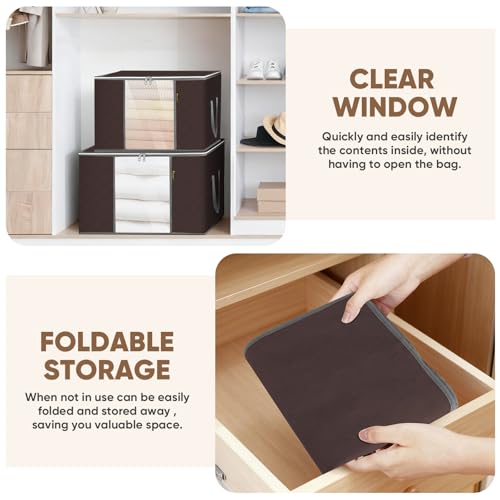 BALEINE 2 Pack Clothes Storage Bags, 24 Gallon Storage Containers with Reinforced Handle, Sturdy Zipper, Closet Organizer for Blanket, Comforter, Pillow, Bedding (Brown, 2 Pack) - color: Brown, size: 2 Pack-24 Gallon