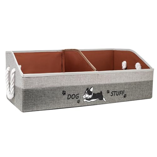 Large Dog Toy Basket with Handles, 28.5" Collapsible Multi-Purpose Hard Board Dog Toy box, Clothes, Cute for Living Room Area (Gray,Coffee) - color: Gray,Coffee
