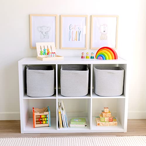 NaturalCozy Storage Cubes 11 Inch Cotton Rope Woven Baskets for Organizing, 3-Pack | Cube Storage Bin | Square Storage Baskets for Shelves Organizer, Classroom, Kids Toy Bins, Closet, Baby Nursery - color: Gray