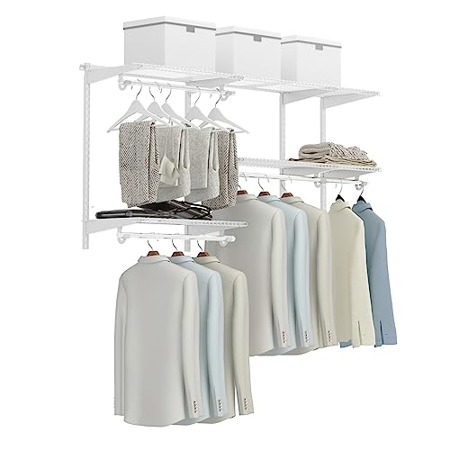 Tangkula 3 to 5 FT Custom Closet Organizer System Kit, Wall-Mounted Storage Organizer with Wire Shelving and Hanging Rods, Adjustable Closet Organizer Kit, Configurations Custom Closet for Bedroom - color: White, size: 3 to 5 FT