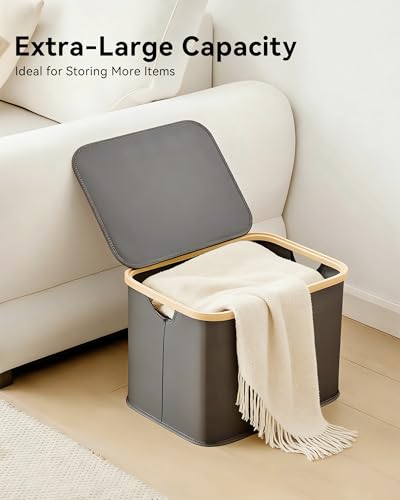 Storage Basket with Lid and Handles, 40L Fabric Bin for Shelf, Closet, Toy Organization, Collapsible Storage Organizer for Home, Grey - color: Grey, size: 40L