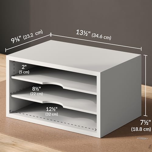Ballucci File Organizer, 3-Tier Document Paper Sorter, Stackable Wood Desk Organizer, Mail Sorter and Monitor Stand with Storage Shelves, White - color: White, size: 3 Tier