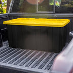Sterilite 38 Gal Industrial Tote, Stackable Storage Bin with Snap-Fit Lid for Garage, Basement & Attic Storage, Black Base and Yellow Lily Lid, 4-Pack - size: 38 Gallon