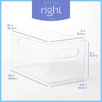 Plastic Food Storage 2 Pack Clear Container Bin with Handles for Organizing Kitchen, Pantry, Refrigerator, Freezer, Pantry, Cabinet, Closet, Bathroom. 10”x6”x5” - size: 10x6x5