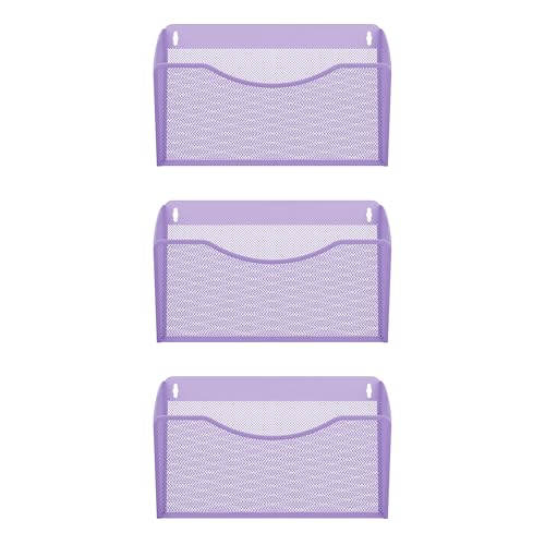 EasyPAG Wall File Organizer, Metal Mesh Hanging File Folder Holder for Letter/A4 Size Folders, Vertical Wall Mount Mail Sorter for Office Paperwork, Classroom, Purple - color: Purple