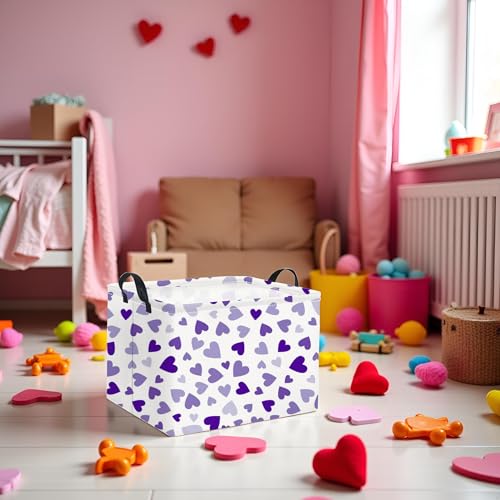 HIYAGON Rectangular Valentines Basket Fabric Storage Bin Storage Boxes Collapsible Storage Basket for Clothes Books Shelves Basket(Light Purple Heart) - color: Light Purple Heart