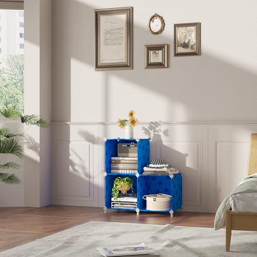 UNKU Cube Storage Organizer, 3 Cube Closet Organizer Storage Shelves, DIY Stackable Bookcase, Clothes Organizer Shelf for Closet, Bedroom, Living Room, Cabinet, Home, Office, Blue - color: Blue, size: 3cube