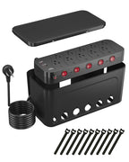 Power Strip with Cable Management Box,Surge Protector 10 AC and 3 USB Ports,6 ft Flat Plug Extension Cord,Outlet Hider Fast Charging Station,Desk Cord Organizer Box and Cover,Hidden Long Wire,Black