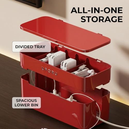 2-Tier Rolling Cable Management Box with Wheels (Large) – Mobile Power Strip Hider & Cord Organizer – Under Desk Wire Concealer & Charging Station Organizer – Baby & Pet Proof Safety (Cream White) - color: Cream White