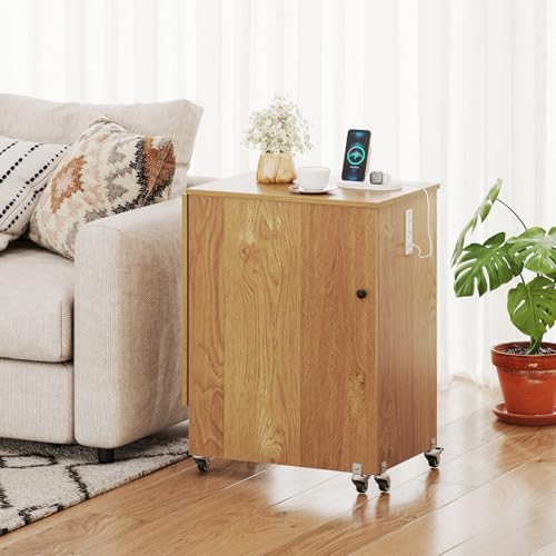 Giantex Folding Sewing Table with Charging Station, Rolling Craft Table with Storage Trays & Shelf, Foldable Sewing Machine Cabinet Desk with Lockable Wheels for Small Spaces (Natural) - color: Natural