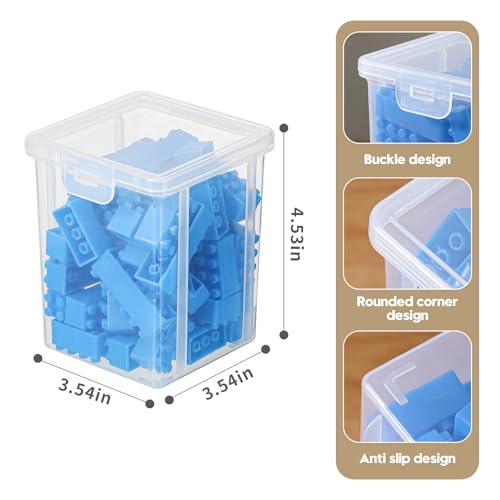 10 Pack Small Clear Storage Bins with Lids - Stackable Plastic Organizer Boxes for Crafts, Art Supplies, Jewelry, Beads, Office Tools - 3.54x3.54x4.53 Inch – Square Medium - size: Clear Square Medium - 10 Pack