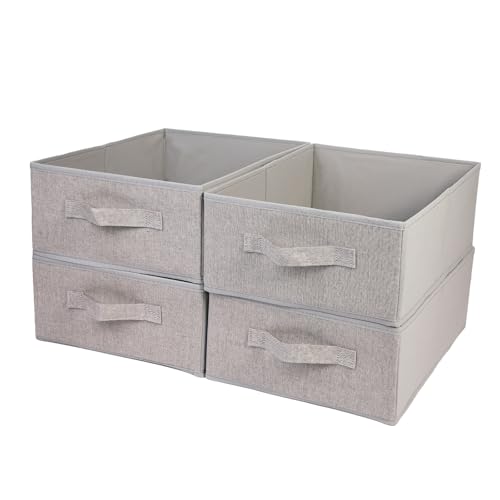 BOMKEE Clothings Collapsible Storage Bins, Foldable Drawer Organizers Closet Storage Baskets Cube Storage Bin for Bedroom Living Room (4 Pack, Grey, 15.4x11.4x5.5inch) - color: Grey, size: 15.4x11.4x5.5inch