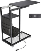 Colima C Shaped End Table with Charging Station (Black, Extra Large) - color: Black