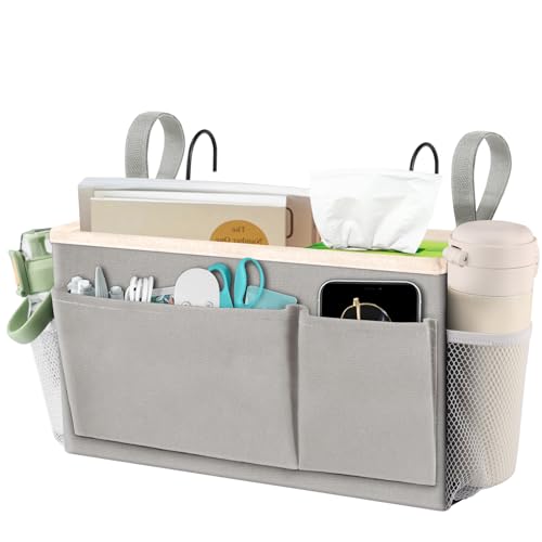 BlissTotes Bedside Caddy, Bedside Storage Organizer for Bunk Bed Accessories, Dorm Storage for Bedside Shelf and Bunk Bed Shelf, Bed Caddy for Home, Dorm, Bunk (Light Gray, 1 Pack) - color: Light Gray
