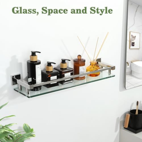 Alise Glass Shelf for Bathroom 20 inch, Polished Chrome Glass Floating Shelves, Stainless Steel Glass Bathroom Shelves Wall Mounted - color: Polished Chrome, size: 20 Inch
