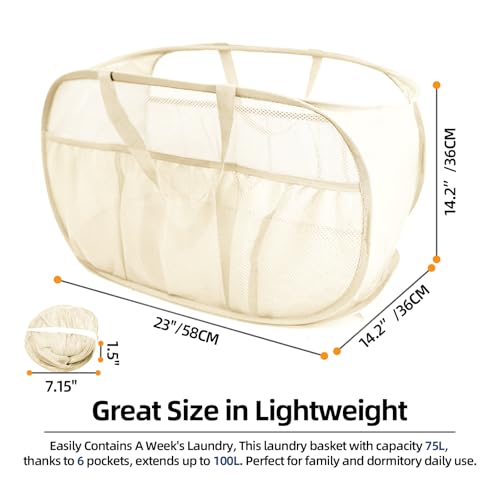 Collapsible Laundry Baskets, Upgrade Pop Up Laundry Hamper with Convenient Bags, Foldable Laundry Basket Mesh Light Weight, Easy to Carry Clothes Hampers for Laundry, Dorm, Toys, Travel 4 Pack - color: Black+Grey+Green+Beige
