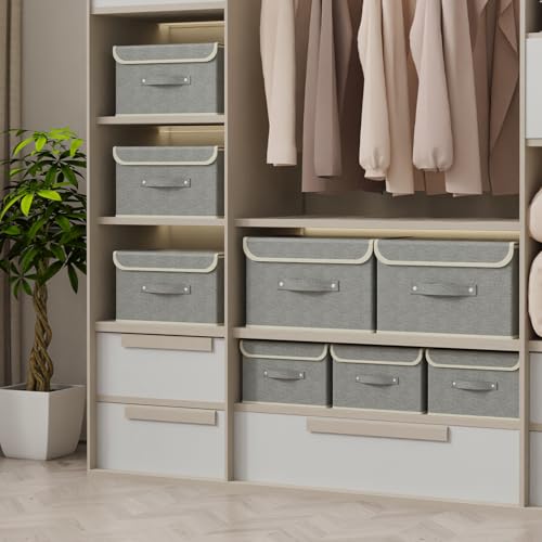 Storage Boxes, Collapsible Storage Bins with Lids, Cotton and linen cloth Storage Baskets with Handle, for Books, Closet, Bedroom, Home, 15x9.8x9.8 in, Grey - color: Grey, size: 15x9.8x9.8in(1-pack)