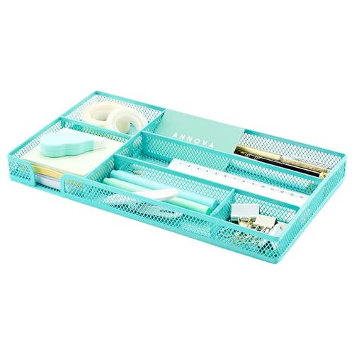 Annova Desk Drawer Organizer Tray for Office Organization - Metal Mesh - Storage Tray with Dividers for Pens, Desktop Accessories, Bathroom, Kitchen, Makeup and Office Supplies (Small, Turquoise) - color: Turquoise, size: Small