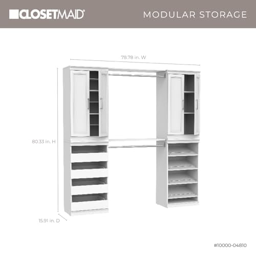 ClosetMaid Modular Storage 68.76-78.78-inch W 4-Drawer 19-Shelf Wood Closet System with Doors, White - color: White