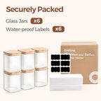 ComSaf 0.8 Qt Glass Food Storage Jars Set of 6, Clear Storage Containers with Airtight Lids, Pantry Organization Jar, Spice Jar, Blooming Tea, Oat, Coffee and Sugar Container, Canister Set for Kitchen - size: 0.8Qt*6